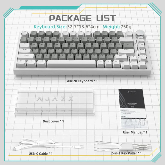 Клавиатура Ajazz Gaming Mechanical Keyboard AK820 - Mille feuille Yellow Switches [Linear] (English US), White Gray, White Light
