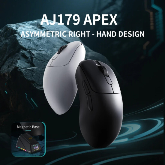 Безжична мишка Ajazz AJ179 APEX - Wireless Gaming Mouse - 8K, Magnetic Charging Dock, White