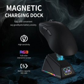 Безжична мишка Ajazz AJ179 APEX - Wireless Gaming Mouse - 8K, Magnetic Charging Dock, White