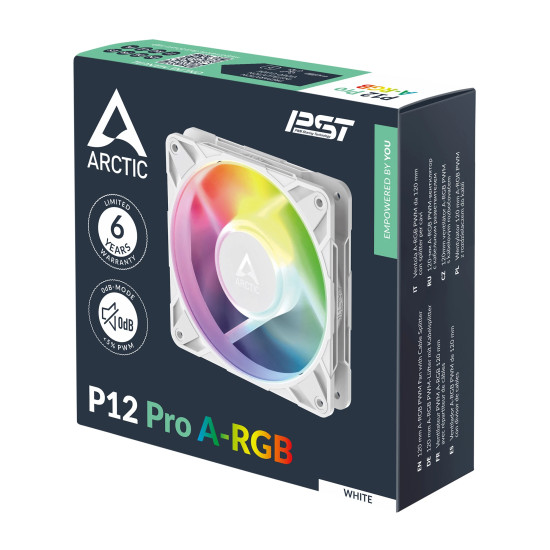 Вентилатор Arctic P12 Pro A-RGB, 120 мм, 3000 RPM, 77 CFM, 25 dBA, 4 Pin PWM, RGB LED, White