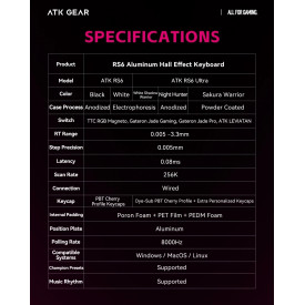 Клавиатура ATK RS6 Ultra - 8K, Gateron Jade Gaming [Linear] - Sakura Warrior