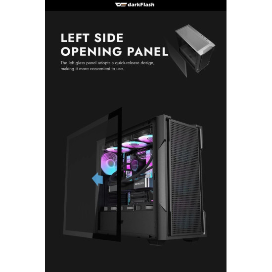 Кутия за компютър DarkFlash ATX DS900 Mesh, 4 x 120mm ARGB Fans Included, Tempered Glass Panel, Black