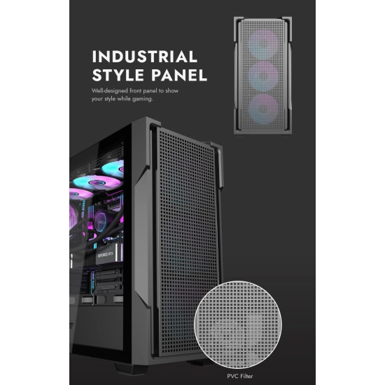 Кутия за компютър DarkFlash ATX DS900 Mesh, 4 x 120mm ARGB Fans Included, Tempered Glass Panel, Black