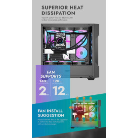 Кутия за компютър DarkFlash ATX DS900 Mesh, 4 x 120mm ARGB Fans Included, Tempered Glass Panel, Black