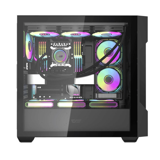 Кутия за компютър DarkFlash ATX DS900 Mesh, 4 x 120mm ARGB Fans Included, Tempered Glass Panel, Black