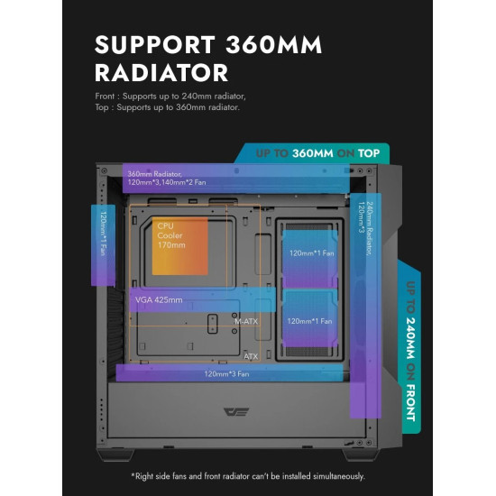 Кутия за компютър DarkFlash ATX DS900 Mesh, 4 x 120mm ARGB Fans Included, Tempered Glass Panel, Black