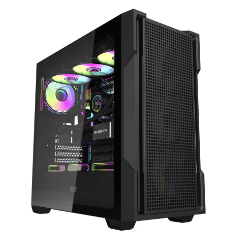 Кутия за компютър DarkFlash ATX DS900 Mesh, 4 x 120mm ARGB Fans Included, Tempered Glass Panel, Black