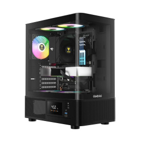 Кутия за компютър Gamdias кутия Case ATX - ATLAS E2 - 3 x 120 mm A-RGB, Digital Display, Curved Glass