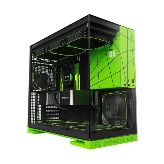 Кутия за компютър Geometric Future Case EATX - Model 5 Black/Green, NVIDIA Style Limited Edition