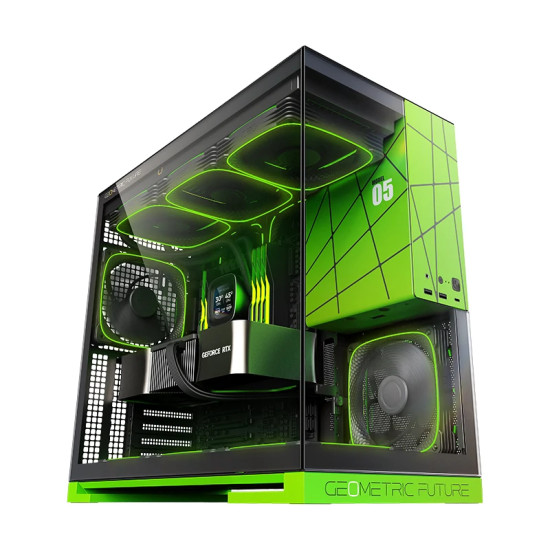 Кутия за компютър Geometric Future Case EATX - Model 5 Black/Green, NVIDIA Style Limited Edition