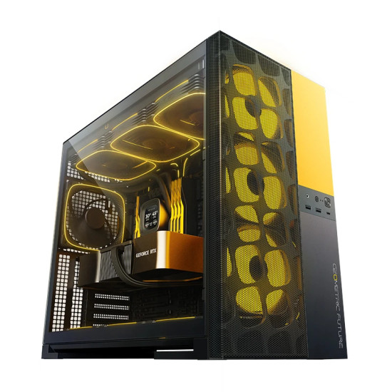 Кутия за компютър Geometric Future Case EATX - Model 5 Vent Black/Yellow - 5 x 140 mm aRGB fans included