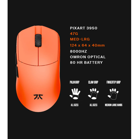 Безжична мишка Lamzu MAYA X 8K - Wireless Gaming Mouse - Fnatic Special Edition Orange