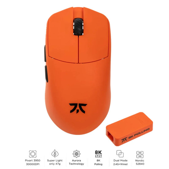 Безжична мишка Lamzu MAYA X 8K - Wireless Gaming Mouse - Fnatic Special Edition Orange