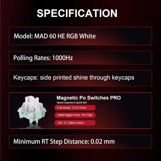 Клавиатура Madlions Professional Gaming Mechanical Keyboard MAD 60 HE Flagship - 8K, Magnetic Amber Pro Switches - White