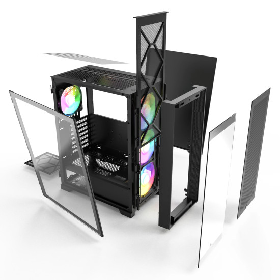 Кутия за компютър Montech AIR 1000 PREMIUM, Mid-tower Case, TG, 2 Front Panels, 4x120mm ARGB Fans, Black
