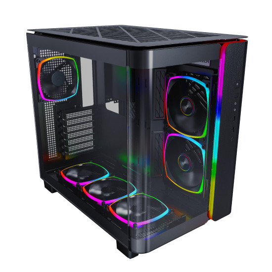 Кутия за компютър Montech KING 95 Pro, Dual Chamber Mid-tower Case, 6 ARGB Fans, 2 Front Panels, Black