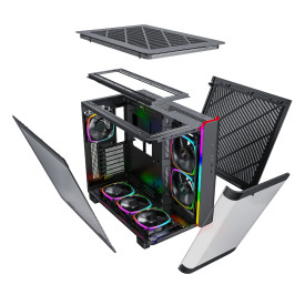 Кутия за компютър Montech KING 95 Pro, Dual Chamber Mid-tower Case, 6 ARGB Fans, 2 Front Panels, Black