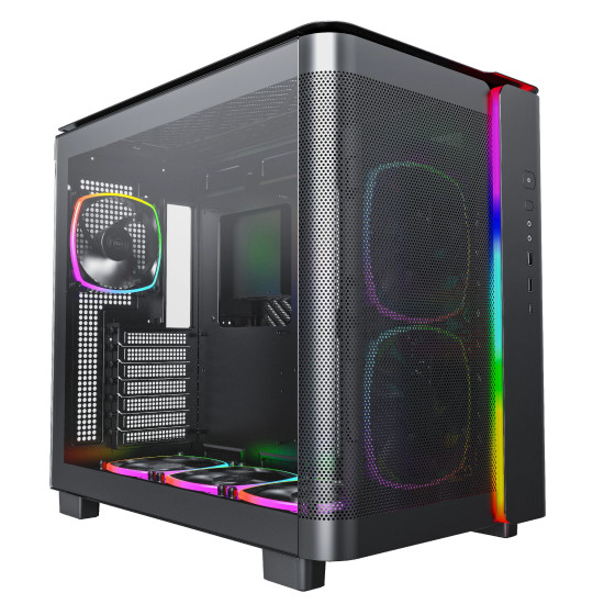 Кутия за компютър Montech KING 95 Pro, Dual Chamber Mid-tower Case, 6 ARGB Fans, 2 Front Panels, Black