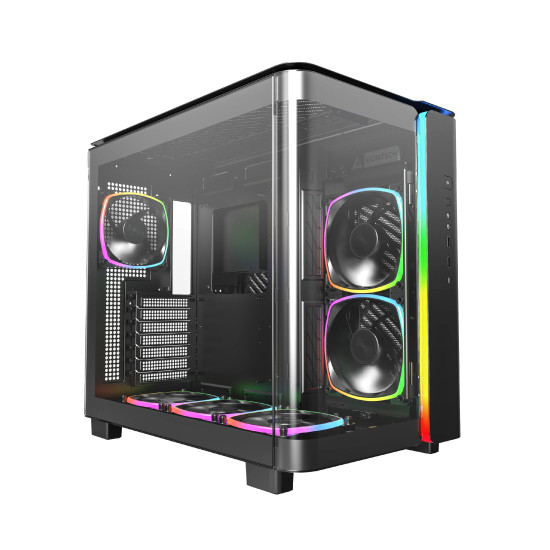 Кутия за компютър Montech KING 95 Pro, Dual Chamber Mid-tower Case, 6 ARGB Fans, 2 Front Panels, Black