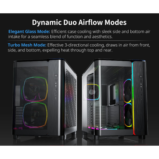 Кутия за компютър Montech KING 95 Pro, Dual Chamber Mid-tower Case, 6 ARGB Fans, 2 Front Panels, Black