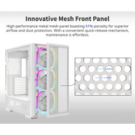 Кутия за компютър Montech SKY TWO GX, Mid-tower Case, TG, 3x140mm ARGB Fans, White