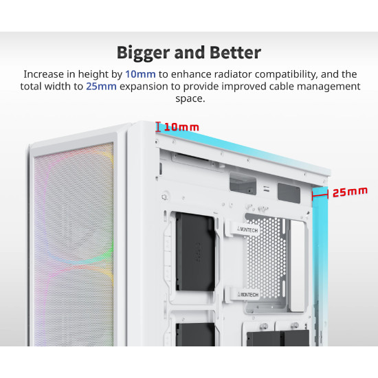 Кутия за компютър Montech SKY TWO GX, Mid-tower Case, TG, 3x140mm ARGB Fans, White