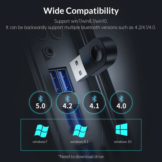 Блутут адаптер Orico Bluetooth 5.0 USB adapter, black - BTA-608-BK