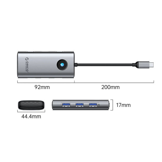 Докинг станция Orico Docking Station Type-C - PW11-6PR-GY-EP - HDMI x 1, USB-C x 1, USB3.0 x 3, USB-C PD100W x 1, LAN x 1 (1Gbps)