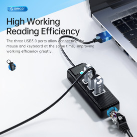 USB хъб Orico HUB USB3.0 3 port + LAN 1000M - PW3UR-U3-015-BK