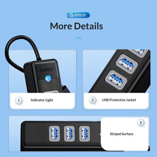 USB хъб Orico HUB USB3.0 3 port + LAN 1000M - PW3UR-U3-015-BK