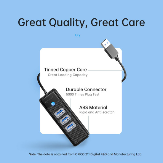 USB хъб Orico HUB USB3.0 3 port + LAN 1000M - PW3UR-U3-015-BK