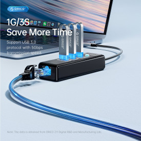 USB хъб Orico HUB USB3.0 3 port + LAN 1000M - PW3UR-U3-015-BK