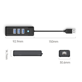 USB хъб Orico HUB USB3.0 3 port + LAN 1000M - PW3UR-U3-015-BK