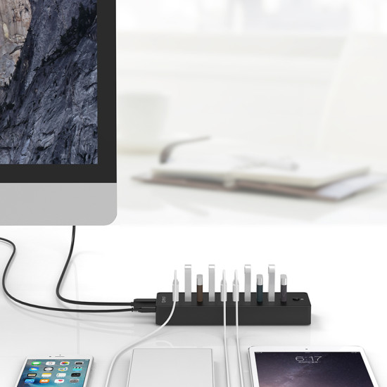 USB хъб Orico USB 10-port HUB with power adapter - P10-U2-V1-EU-BK