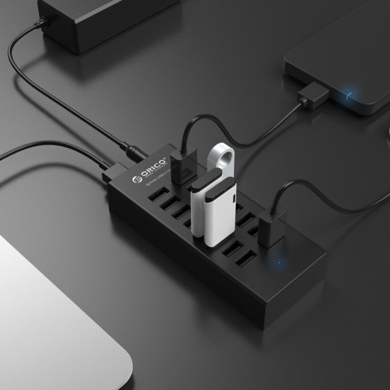 USB хъб Orico USB2.0 HUB 16 port with Premium Power Adapter, Black - H1613-U2