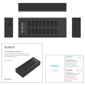 USB хъб Orico USB2.0 HUB 16 port with Premium Power Adapter, Black - H1613-U2