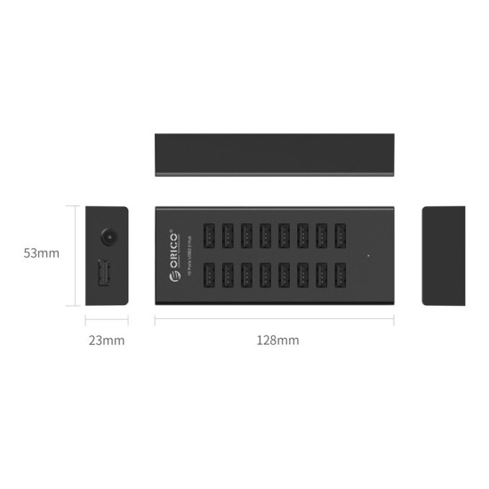 USB хъб Orico USB2.0 HUB 16 port with Premium Power Adapter, Black - H1613-U2