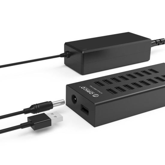 USB хъб Orico USB2.0 HUB 16 port with Premium Power Adapter, Black - H1613-U2