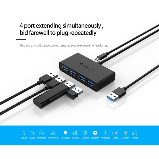 USB хъб Orico USB3.0 HUB 4 port black - G11-H4-U3-03-BK