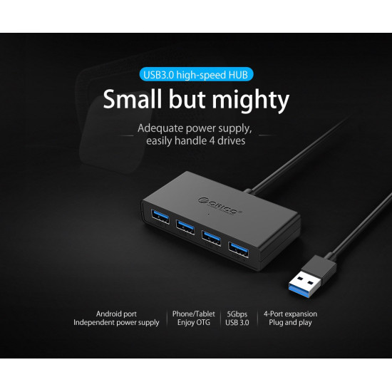 USB хъб Orico USB3.0 HUB 4 port black - G11-H4-U3-03-BK