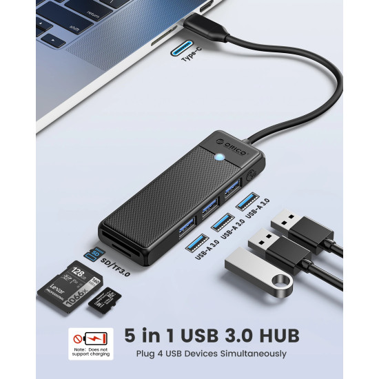 USB хъб Orico USB3.1 HUB Type-C - 3 x USB3.0, SD, TF - PAPW3AT-C3-015-BK