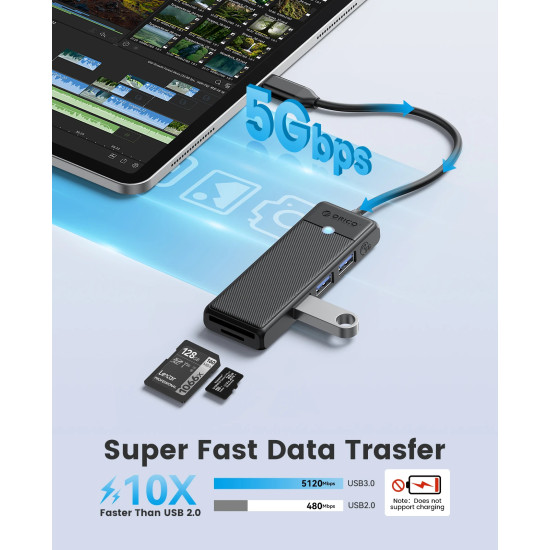 USB хъб Orico USB3.1 HUB Type-C - 3 x USB3.0, SD, TF - PAPW3AT-C3-015-BK
