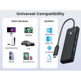 USB хъб Orico USB3.1 HUB Type-C - 3 x USB3.0, SD, TF - PAPW3AT-C3-015-BK