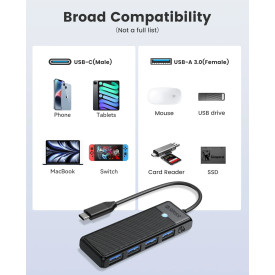USB хъб Orico USB3.1 HUB Type-C - 4 x USB3.0 - PAPW4A-C3-015-WH