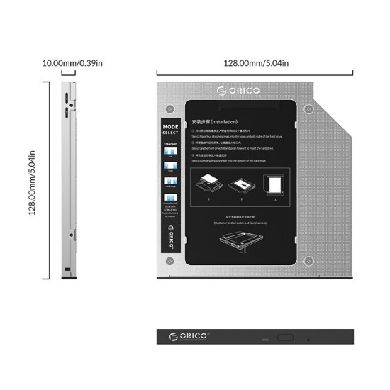 Кади за лаптоп Orico Laptop Caddy 9.0-9.5mm SATA3 with LED/switch - M95SS-SV