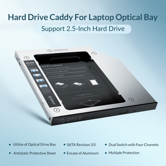 Кади за лаптоп Orico Laptop Caddy 9.0-9.5mm SATA3 with LED/switch - M95SS-SV