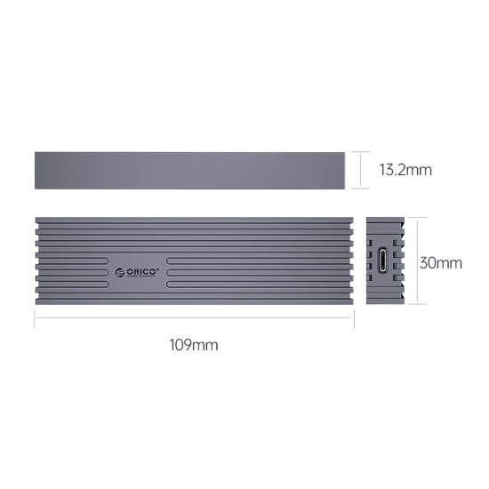 Външна кутия за диск Orico Storage - Case - M.2 NVMe M-key 10 Gbps Aluminum Heatsink Gray - FV35C3-G2-GY