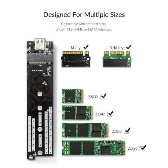Външна кутия за диск Orico Storage - Case - M.2 NVMe/SATA M/B key - USB3.1 Type-C Gen.2 10Gbps, Blue - TCM2M-C3