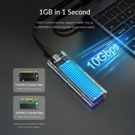 Външна кутия за диск Orico Storage - Case - M.2 NVMe/SATA M/B key - USB3.1 Type-C Gen.2 10Gbps, Blue - TCM2M-C3