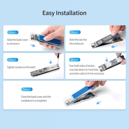 Външна кутия за диск Orico Storage - Case - M.2 NVMe/SATA M/B key - USB3.1 Type-C Gen.2 10Gbps, Blue - TCM2M-C3